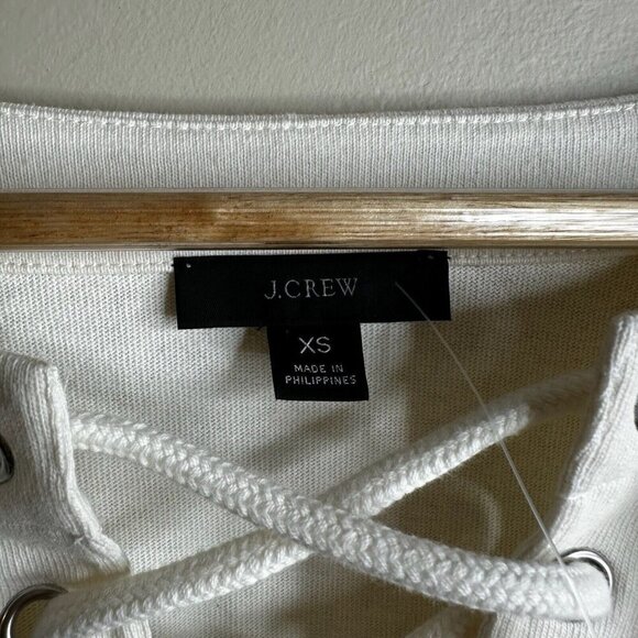 J Crew Shirt Dress Sz XS Ivory Lace Up Balloon Sleeve Cotton Boho Coastal Preppy - Picture 6 of 13